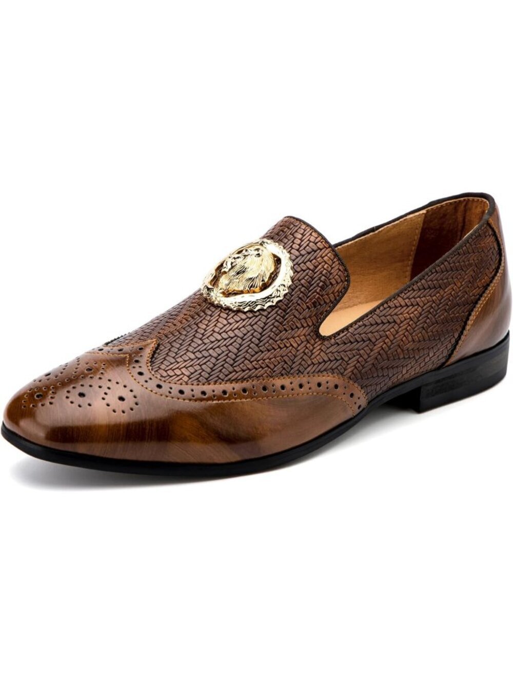 Meijiana Men's Brown03 Microfiber Loafers Buckle PU Leather Weeding Dress Shoes